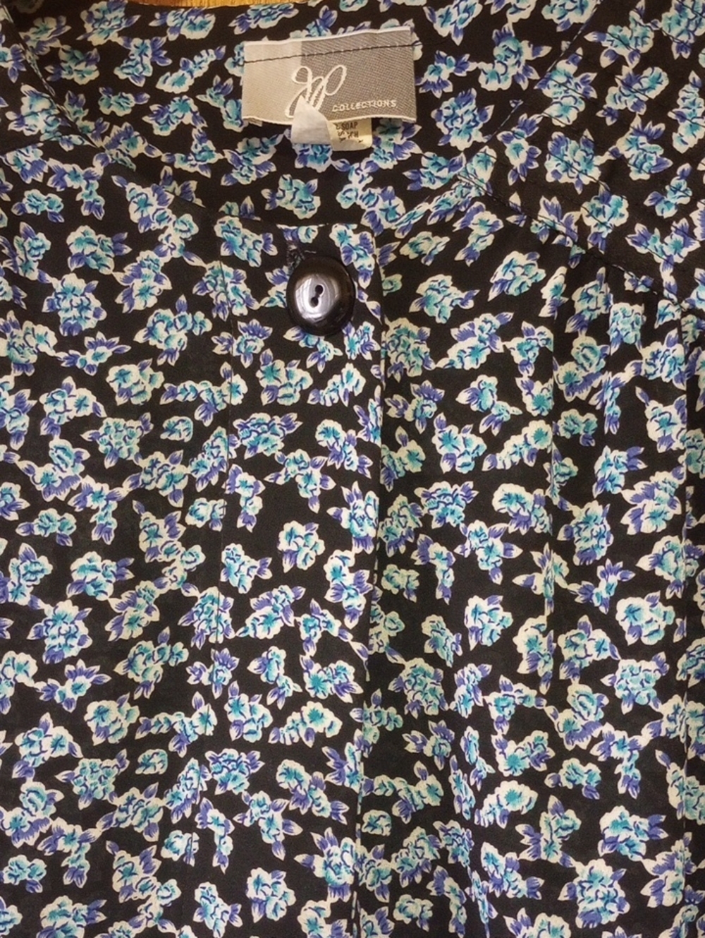 JP Collections Floral Polyester Plus Size Vtg Dress. Black Blue Aqua White. 1X?